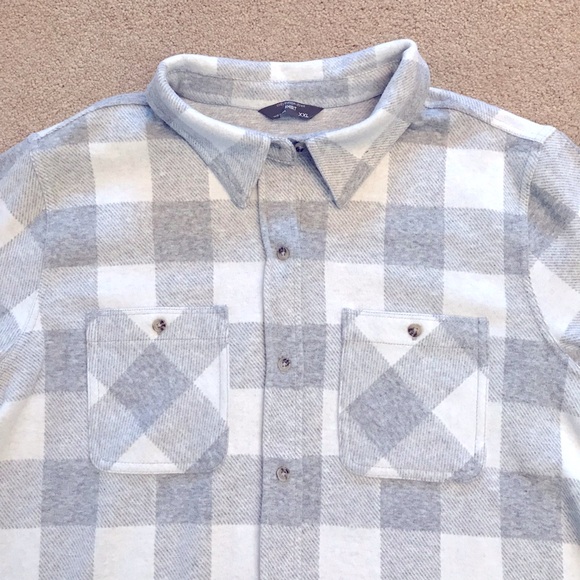 Cozy Fleece Buffalo Plaid Shirt Womens Plus Size XXL 2XL Grey White Stretch - Picture 2 of 10